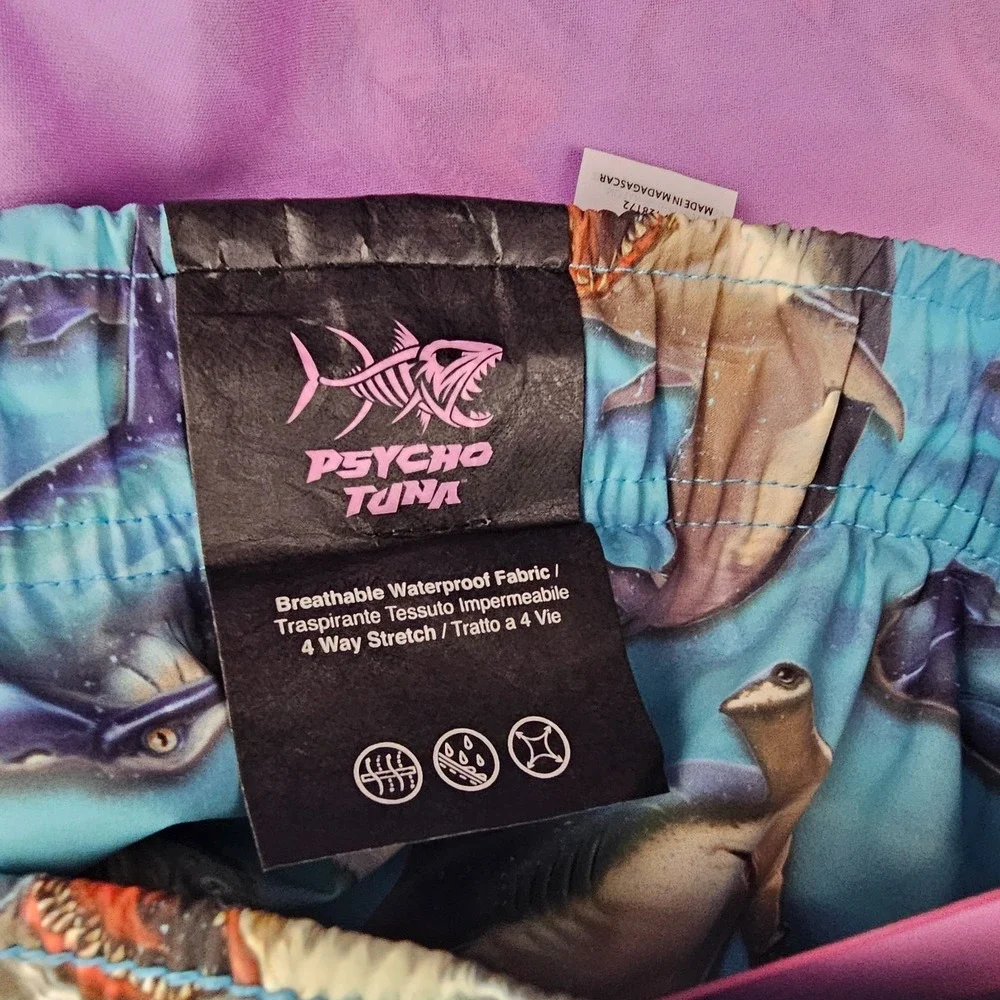 Psycho Tuna trunks swimwear mens L Large pockets PTYB0090 shark bite blue